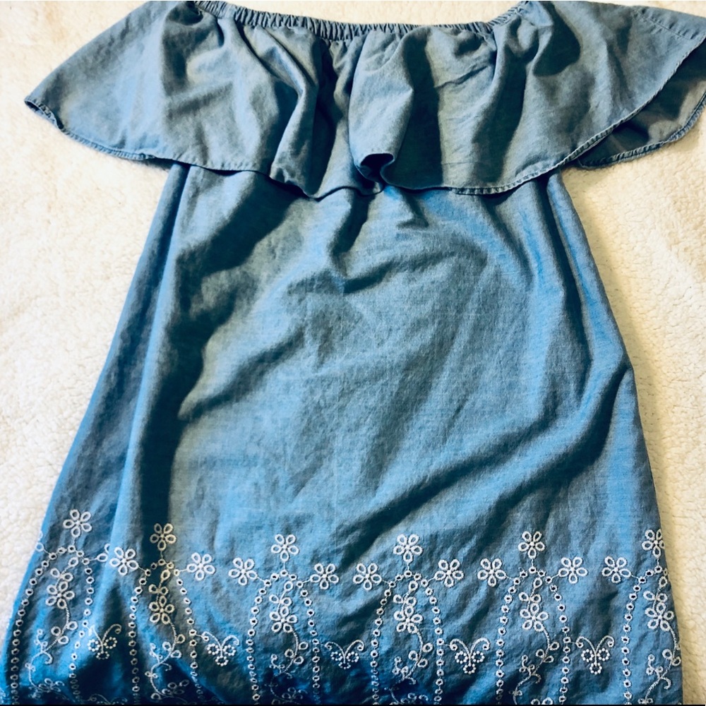 off the shoulder denim dress